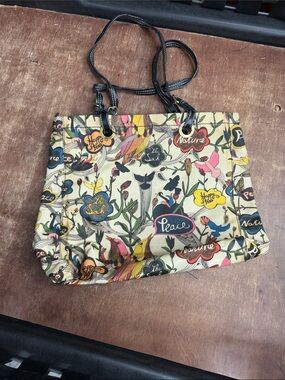 Sakroots Multicolor Floral & Bird Canvas Tote with Black Handles